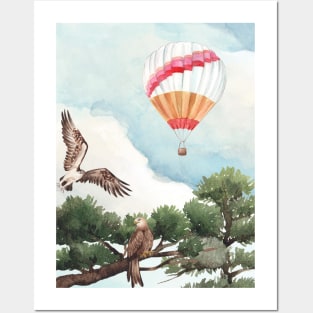 Balloon and birds in nature Posters and Art